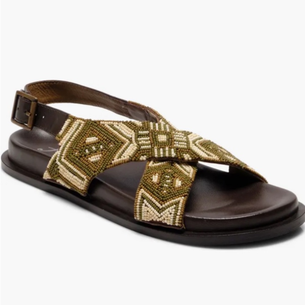 Free People Mali Beaded Slingback Sandal In Neutral Multi Size 9